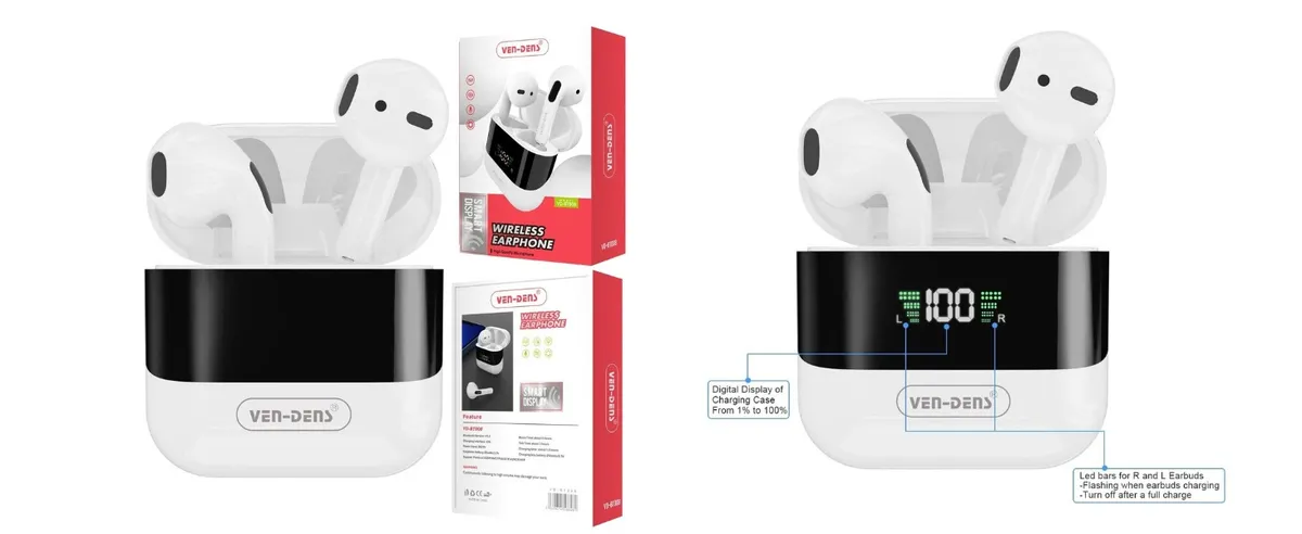 Packaging completo con vistas del producto y detalle de pantalla digital