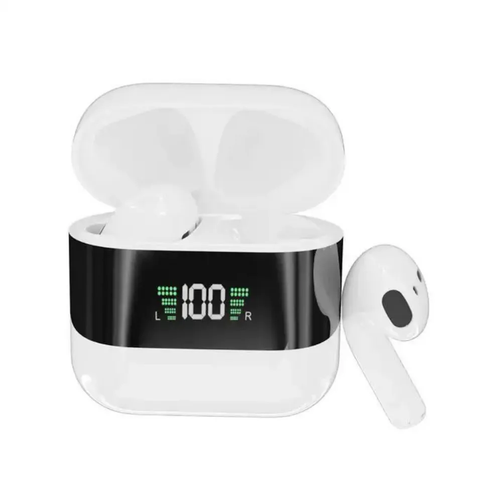 Auriculares inalámbricos con estuche abierto y pantalla LED de batería