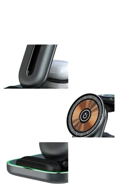 Detalles close-up de la bobina de carga y base LED